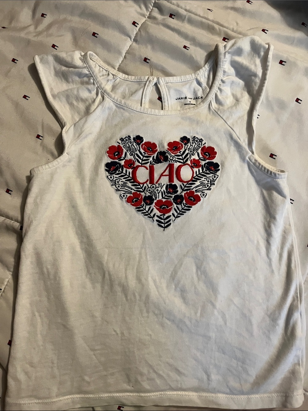 Janie and Jack White Tank with Red and Navy Floral Heart